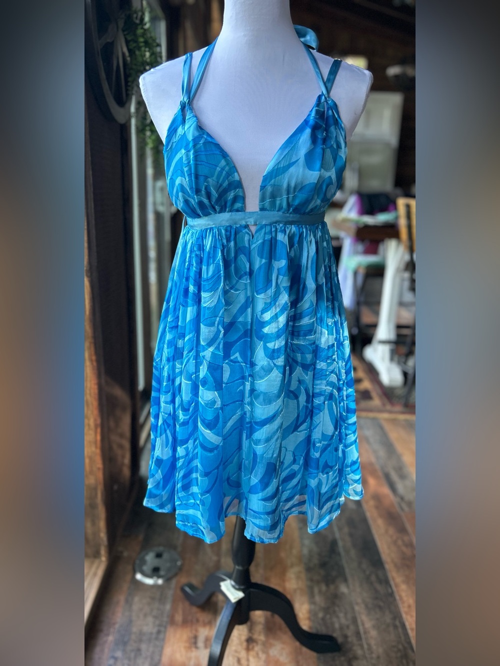 Y2K Arden B Blue Halter Mini Dress small